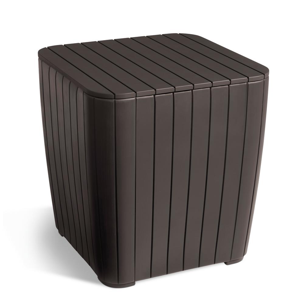 Storage Patio Furniture Outdoors The Home Depot Luzon Rezolith Brown Outdoor Side Table With Storage