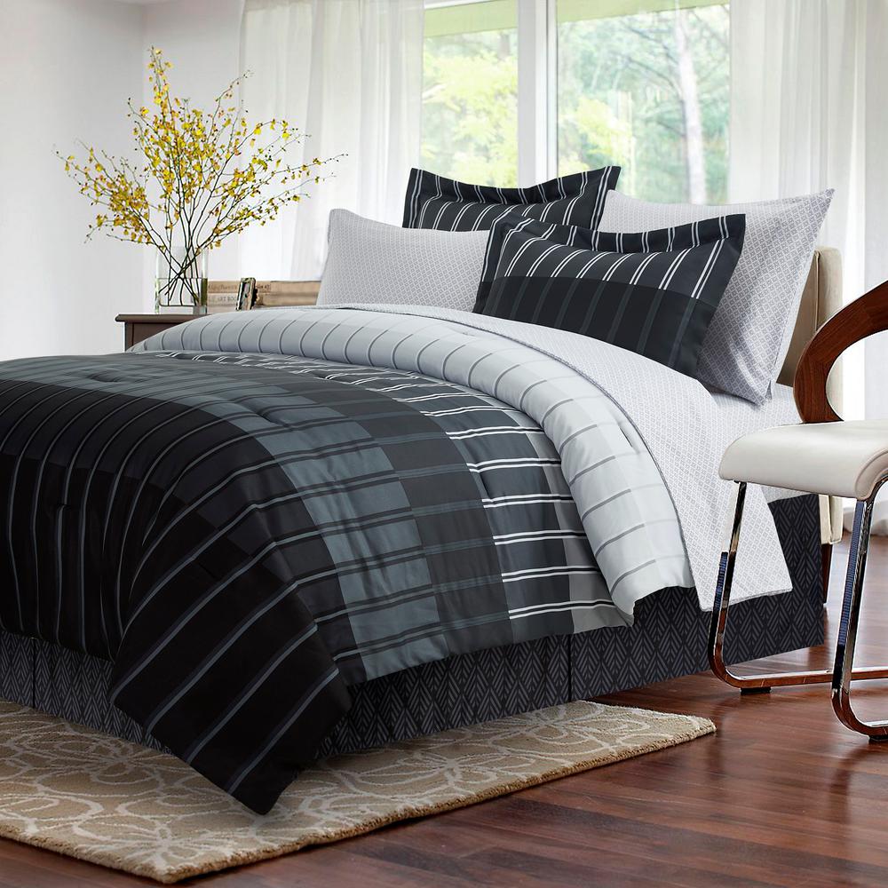 Brown Grey Ombre 8 Piece Grey Queen Bed In A Bag Set Bg180180043