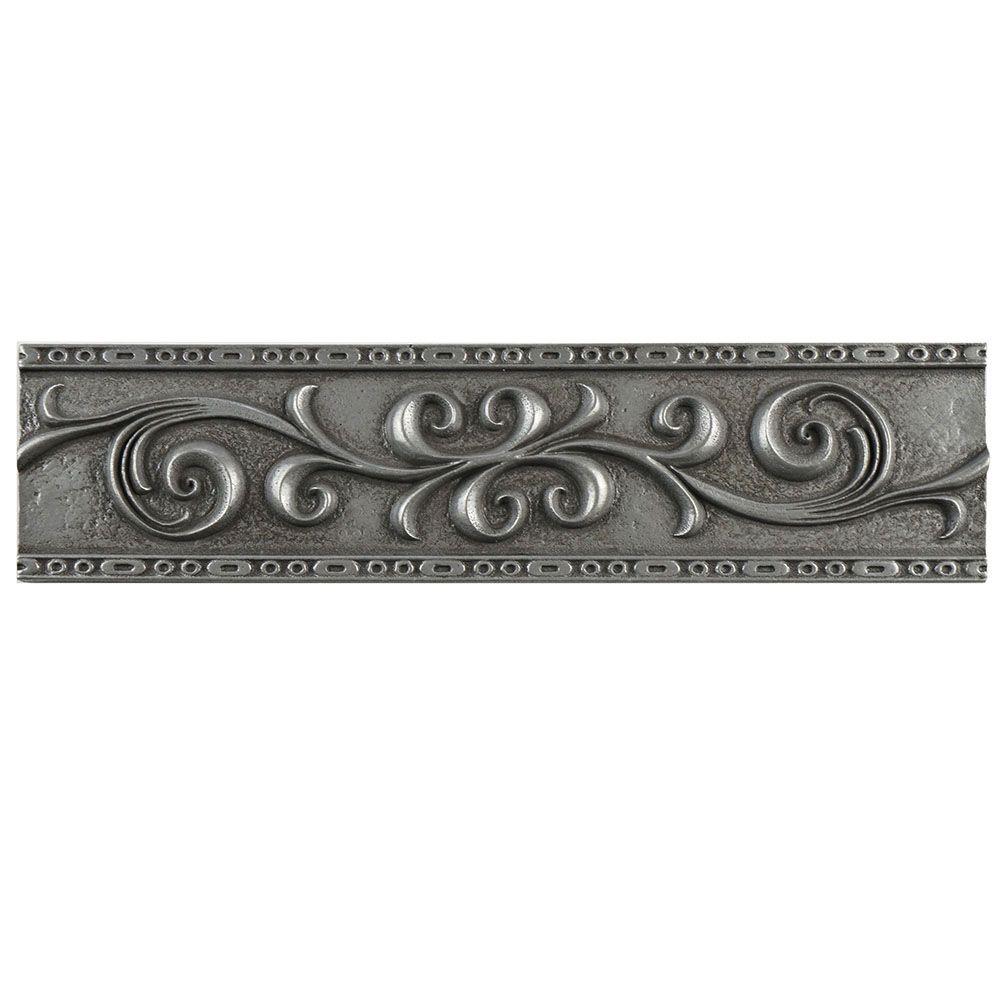 Merola Tile Contempo Pewter Scroll Liner 3 in. x 12 in