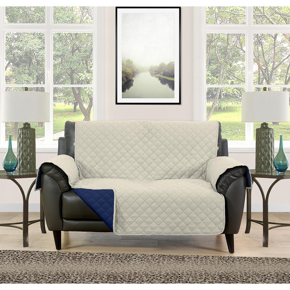 Morgan Home Barrett Cream Navy Microfiber Reversible Couch