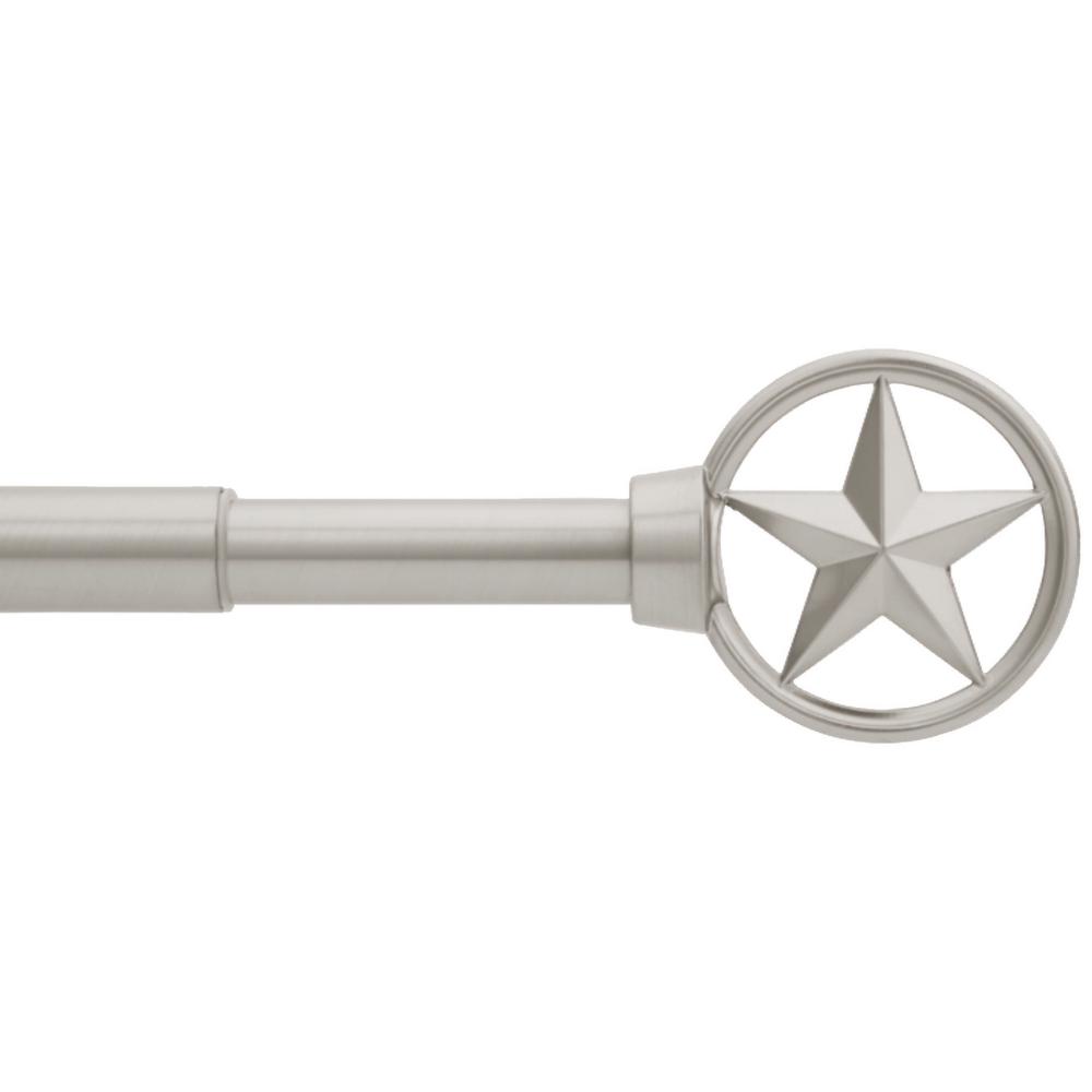 StyleWell 36 in. 66 in. Telescoping 3/4 in. Star Finial Single Curtain Rod Kit in Brushed