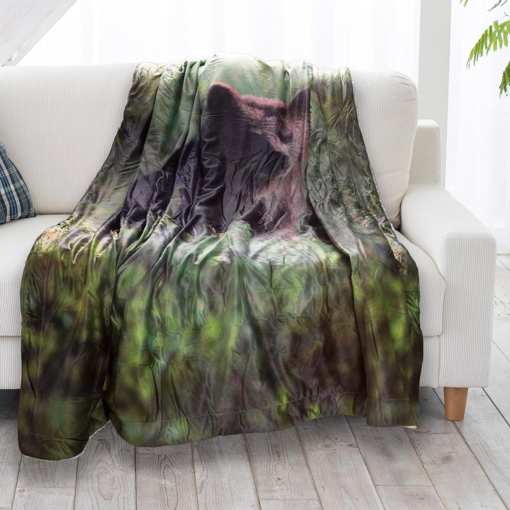 Lavish Home Grizzly Bear Print Sherpa Fleece Blanket-64-BEAR - The Home