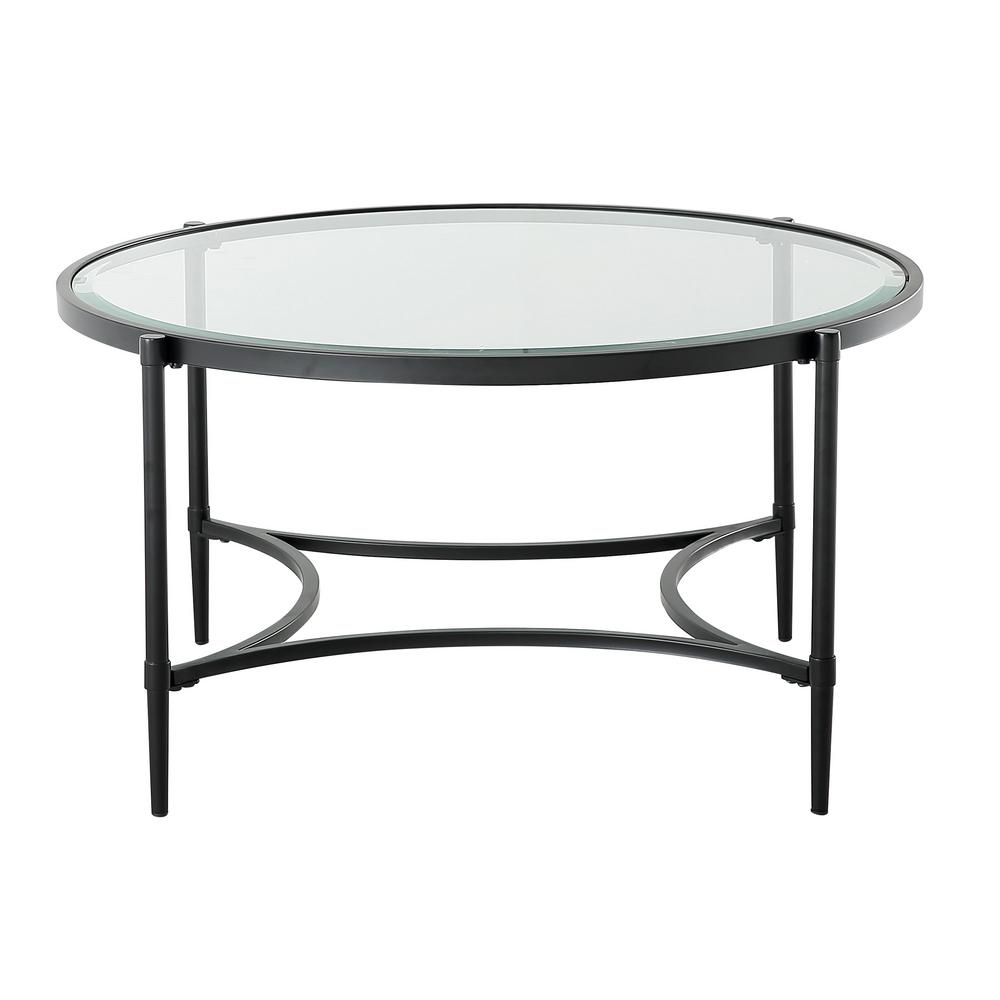 Boyel Living 35 in. Black Tempered Glass Oval Coffee Table with Shelves