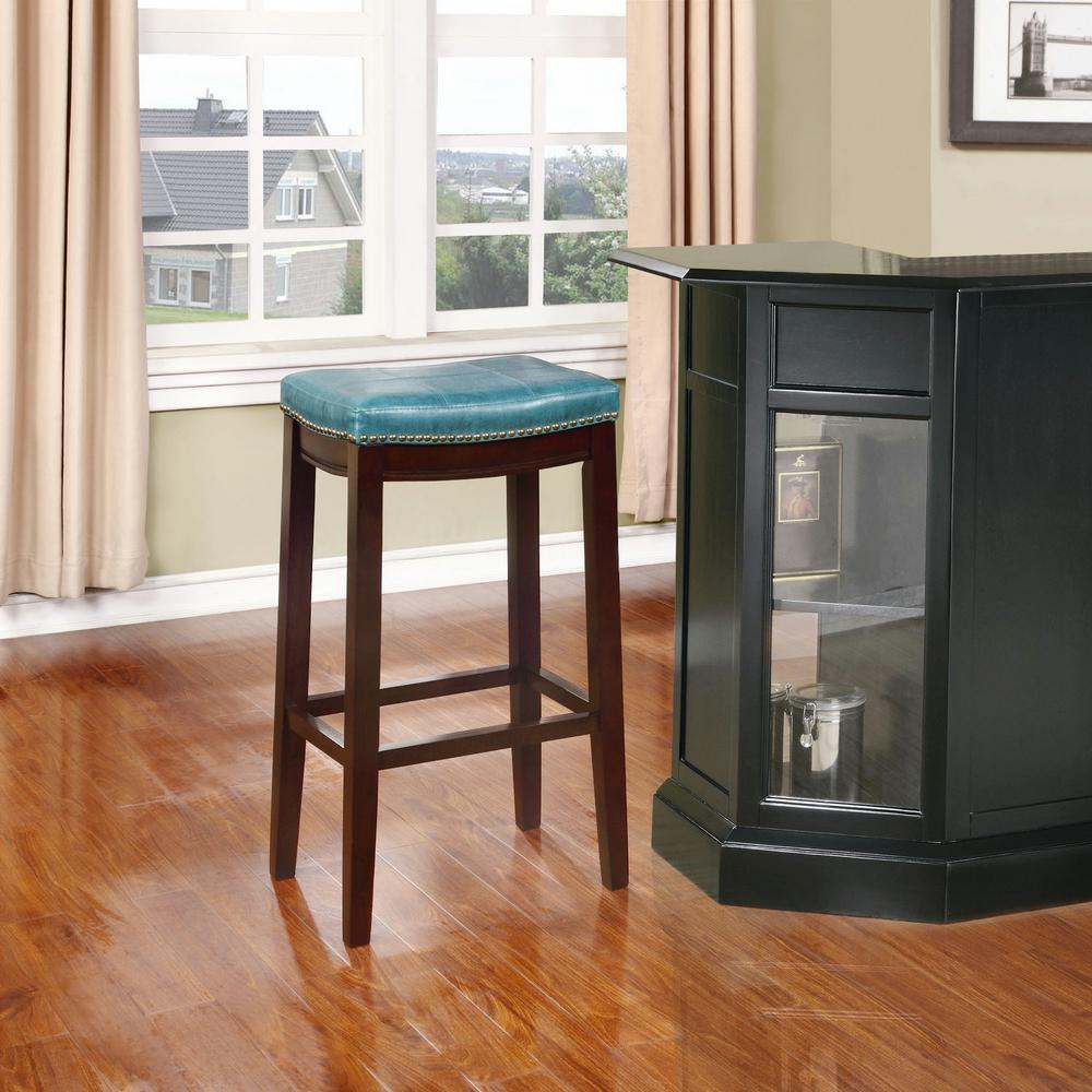Linon Home Decor Claridge 32 In Blue Cushioned Bar Stool