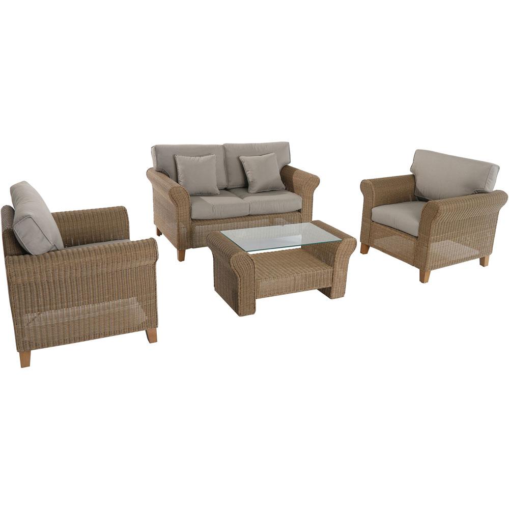 Avalon 4 Piece All Weather Wicker Patio Seating Set With Tan