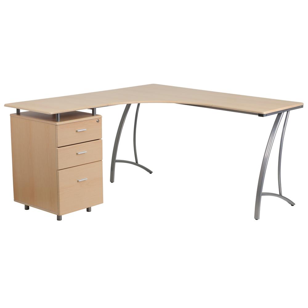 L Shaped Desks Home Office Furniture The Depot Beech Laminate L Shape Desk With 3 Drawer Pedestal