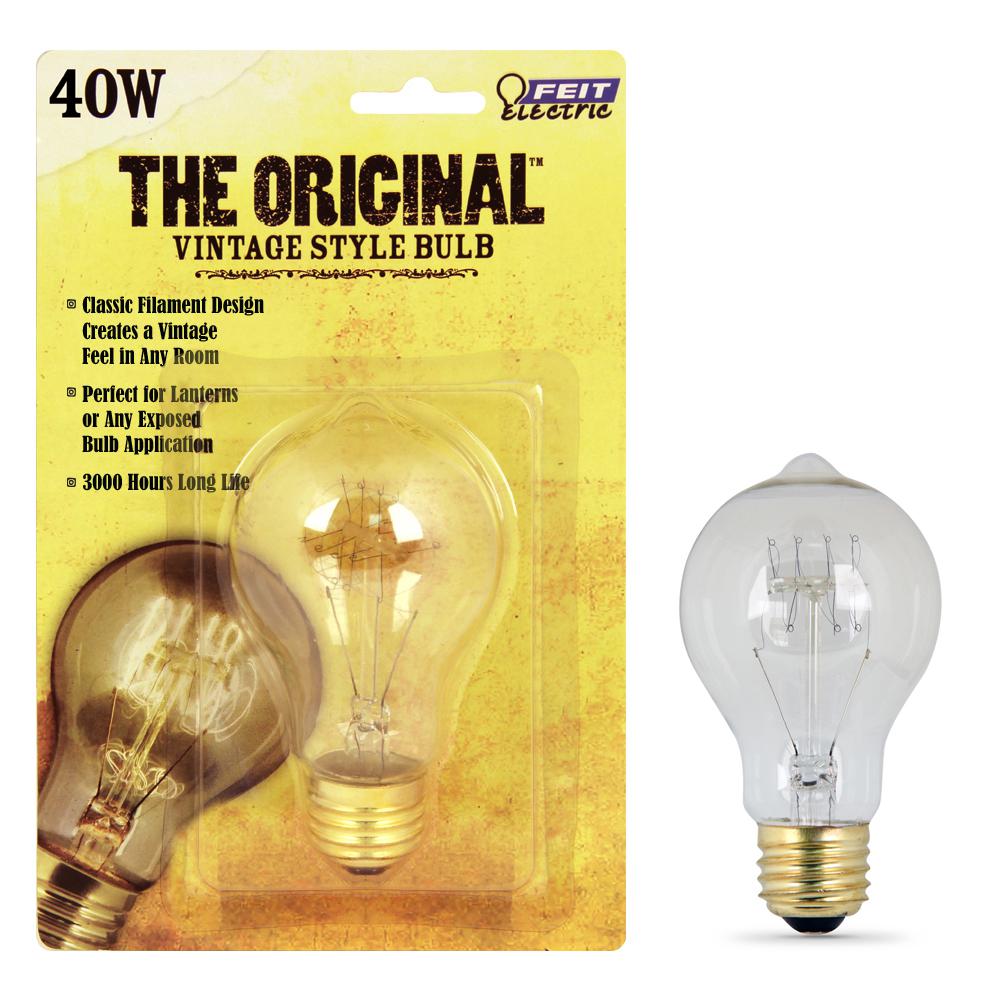 Feit Electric 40w Soft White At19 Dimmable Incandescent Antique Feit Electric 40w Soft White At19 Dimmable Incandescent Antique Edison Amber Filament Vintage Style Light Bulb Bp40at19 Rp The Home Depot