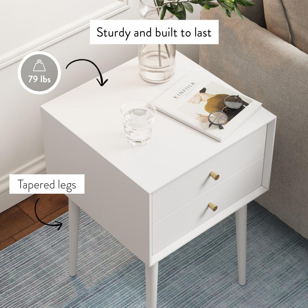 Nathan James Harper White Nightstand With 2 Drawer Wooden Side Table Or End Table 32701 The Home Depot