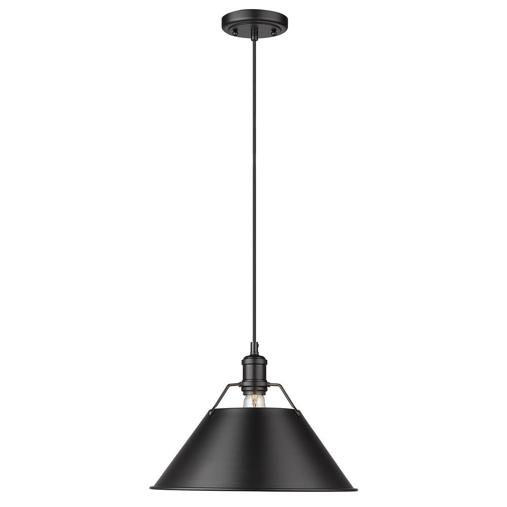 Golden Lighting 3306-L BLK-BLK 14 in. Orwell 1 Light Pendant Black with Black Shade