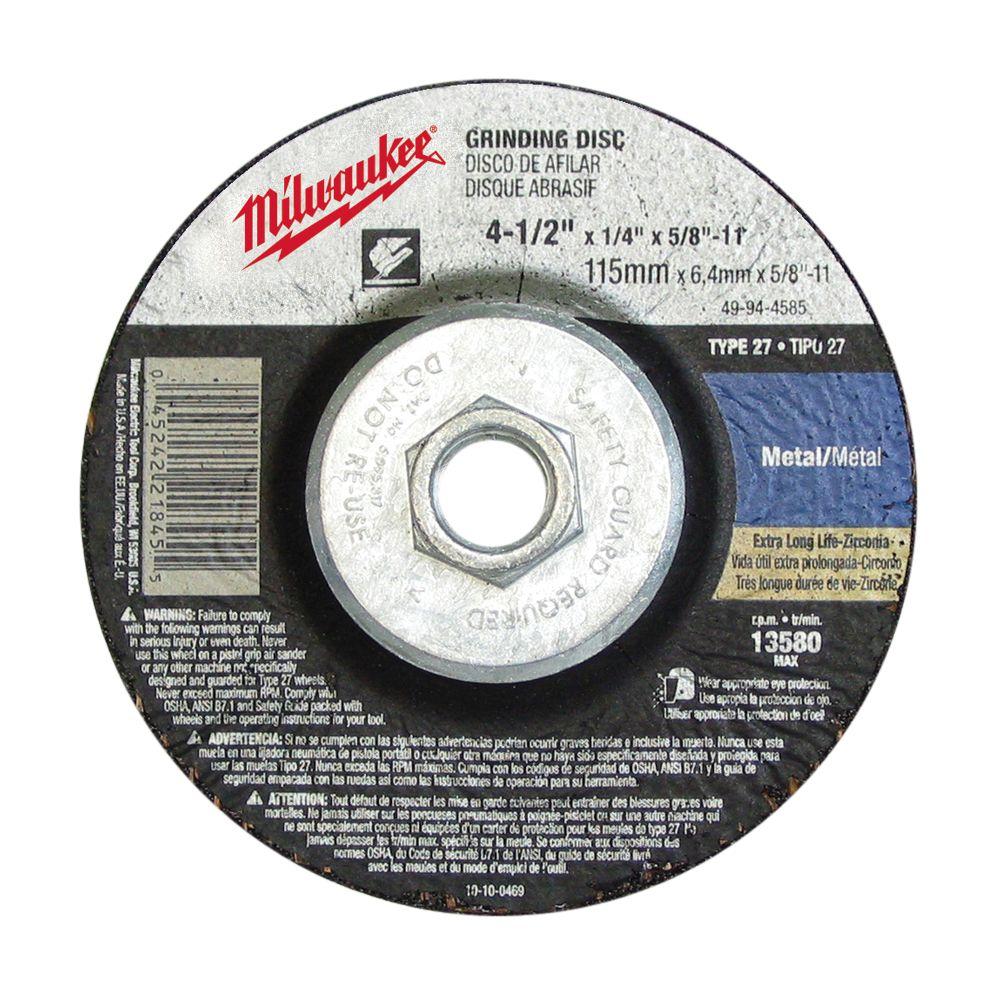 Milwaukee 41/2 in. x 1/8 in. x 5/811 in. Grinding Wheel (Type 27)49
