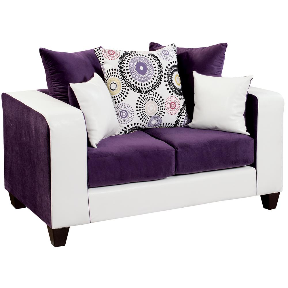 Modern Purple Fabric Sofas Loveseats Living Room Furniture Riverstone Implosion Purple Velvet Loveseat