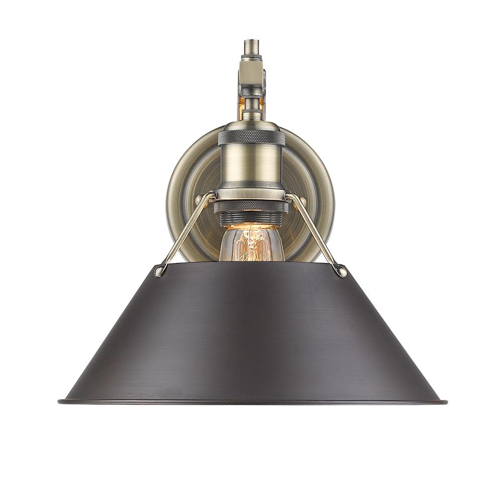 Golden Lighting Orwell AB 1-Light Aged Brass Sconce with Rubbed Bronze Shade-3306-1W AB-RBZ ...