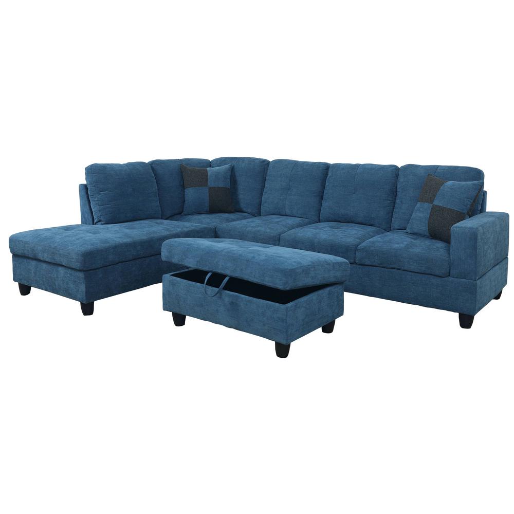 Ottoman Sectionals Living Room Furniture The Home Depot Blue Microfiber Right Chaise Sectional With Storage Ottoman
