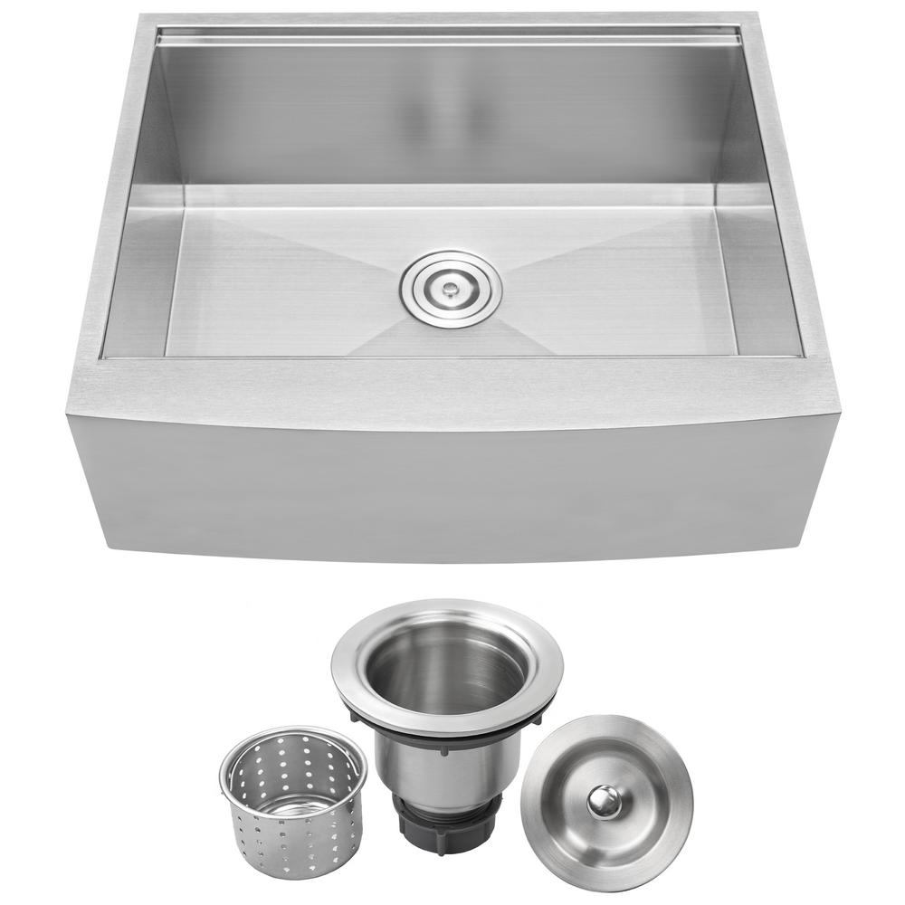 Ticor Bryce Zero Radius Farmhouse A Front 16 Gauge Stainless Steel 27 In Single Basin Kitchen Sink With Basket Strainer S5301 The Home Depot - Black Stainless Steel Farmhouse Sink 27 Inch Ticor Bryce Zero Radius Farmhouse A Front 16 Gauge Stainless Steel 27 In Single Basin Kitchen Sink With Basket Strainer S5301 The Home Depot - Black Stainless Steel Farmhouse Sink 27 Inch