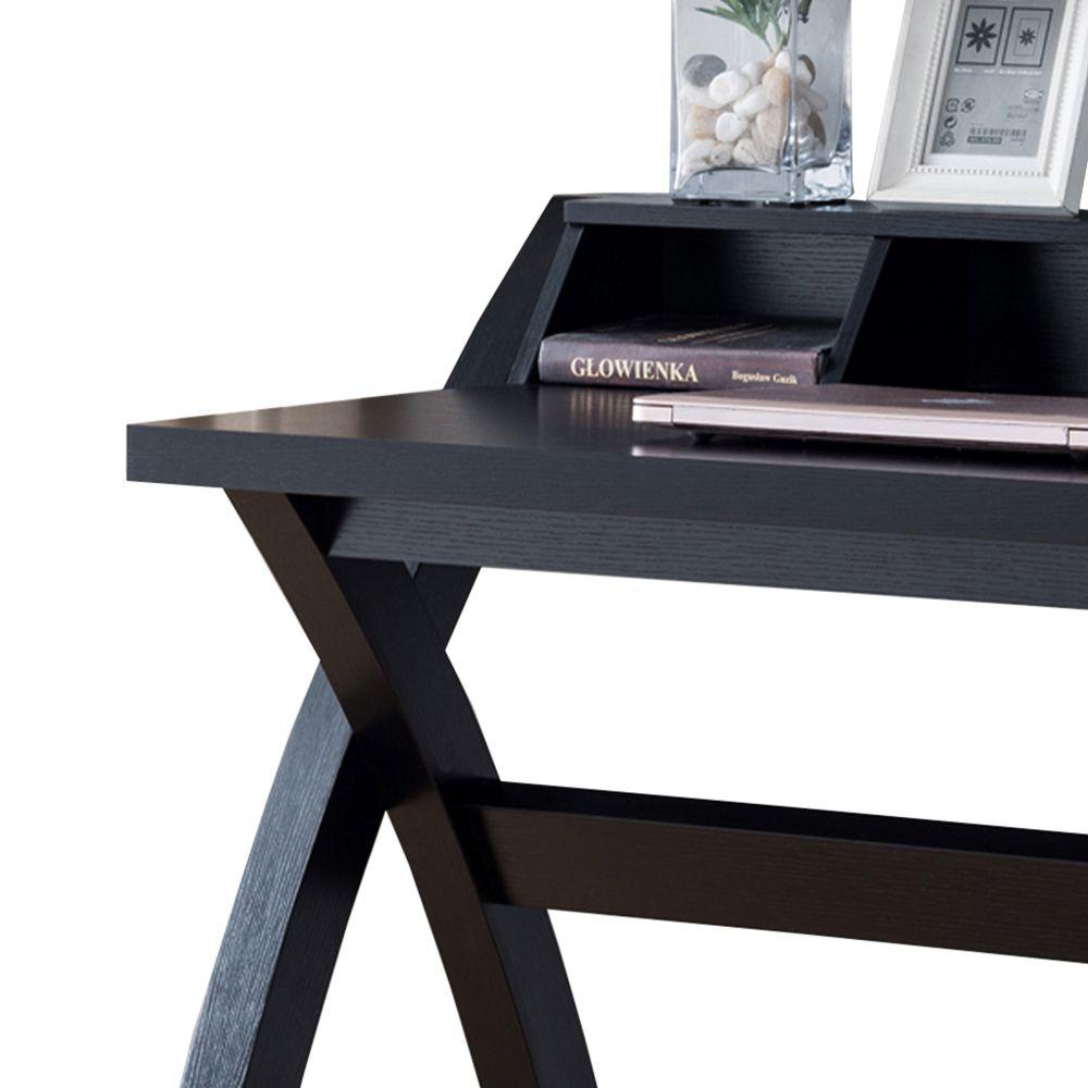 Benjara Multi Functional Black Wooden Desk With Electric Outlet