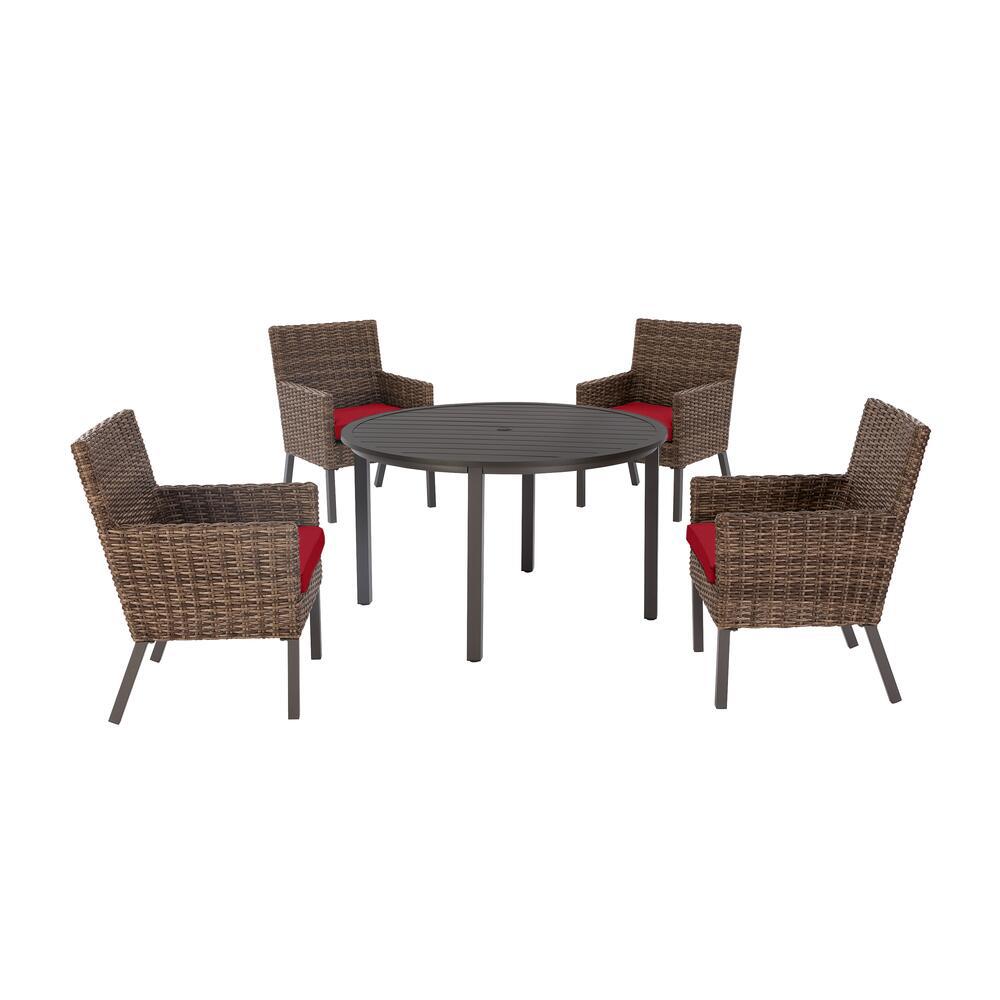 Steel Patio Dining Furniture The Home Depot - Tolston 5 Piece Wicker Outdoor Patio Dining Set With Charcoal Cushions Steel Patio Dining Furniture The Home Depot - Tolston 5 Piece Wicker Outdoor Patio Dining Set With Charcoal Cushions