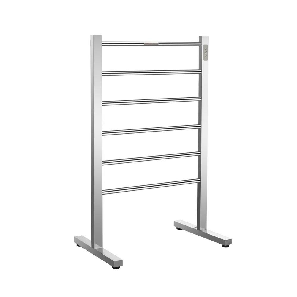 Nickel Towel Warmers Bathroom Hardware The Home Depot Kiln Series 6 Bar Stainless Steel Floor Mounted Electric Towel Warmer Rack In Brushed Nickel