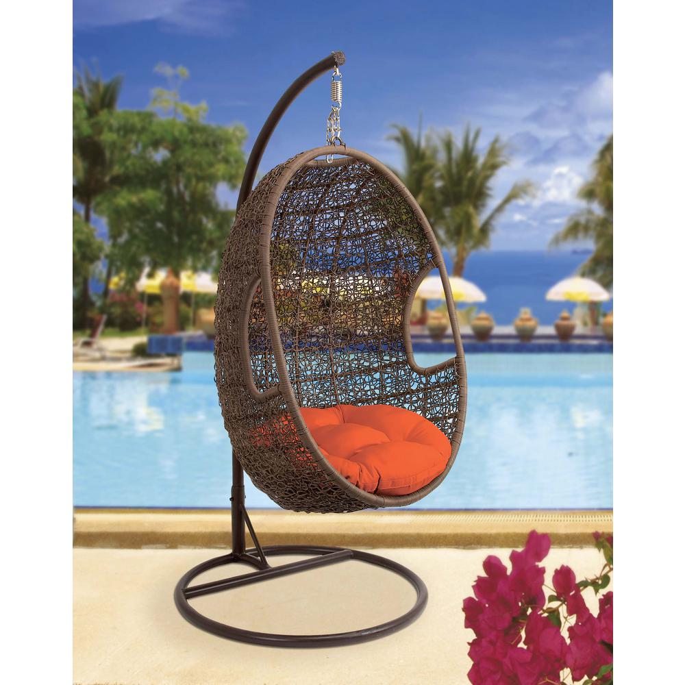 36 in. x 80 in. Organic-Inspired Brown Rattan and Iron Suspended Egg