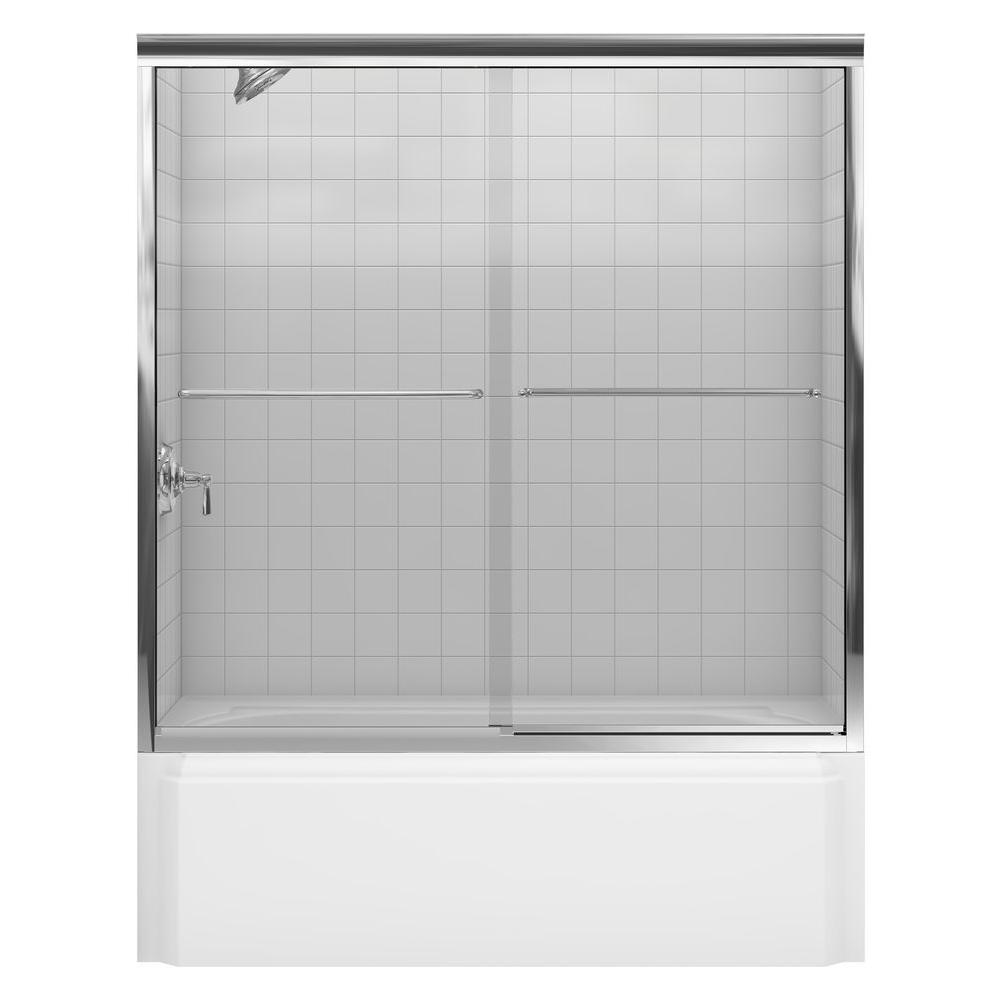 Kohler Fluence 59 5 8 In X 58 5 16 In Semi Frameless Sliding Bathtub Door In Bright Polished Silver With Handle