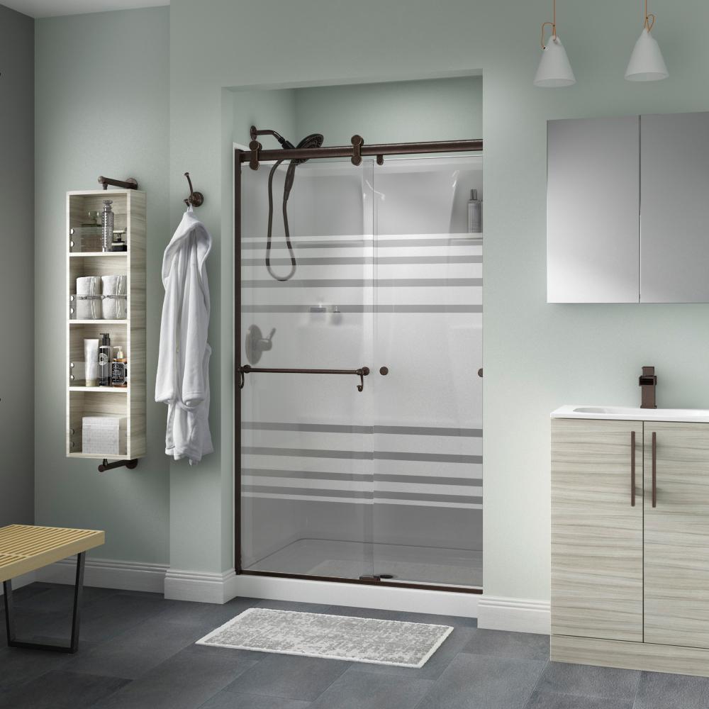 Delta Portman 48 X 71 In Frameless Contemporary Sliding Shower Door In Bronze With Tranquility Glass Sd2832508 The Home Depot