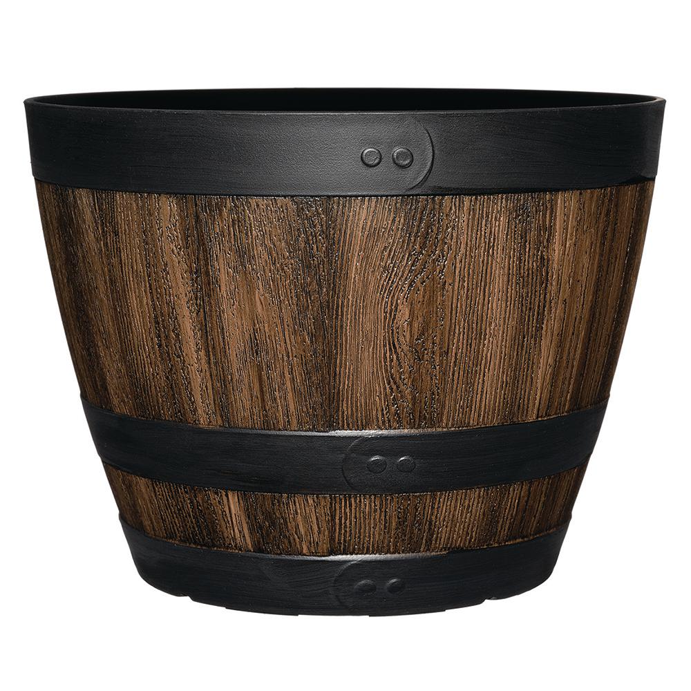 Barrel Planters The Home Depot Cky Walnut Resin Planter
