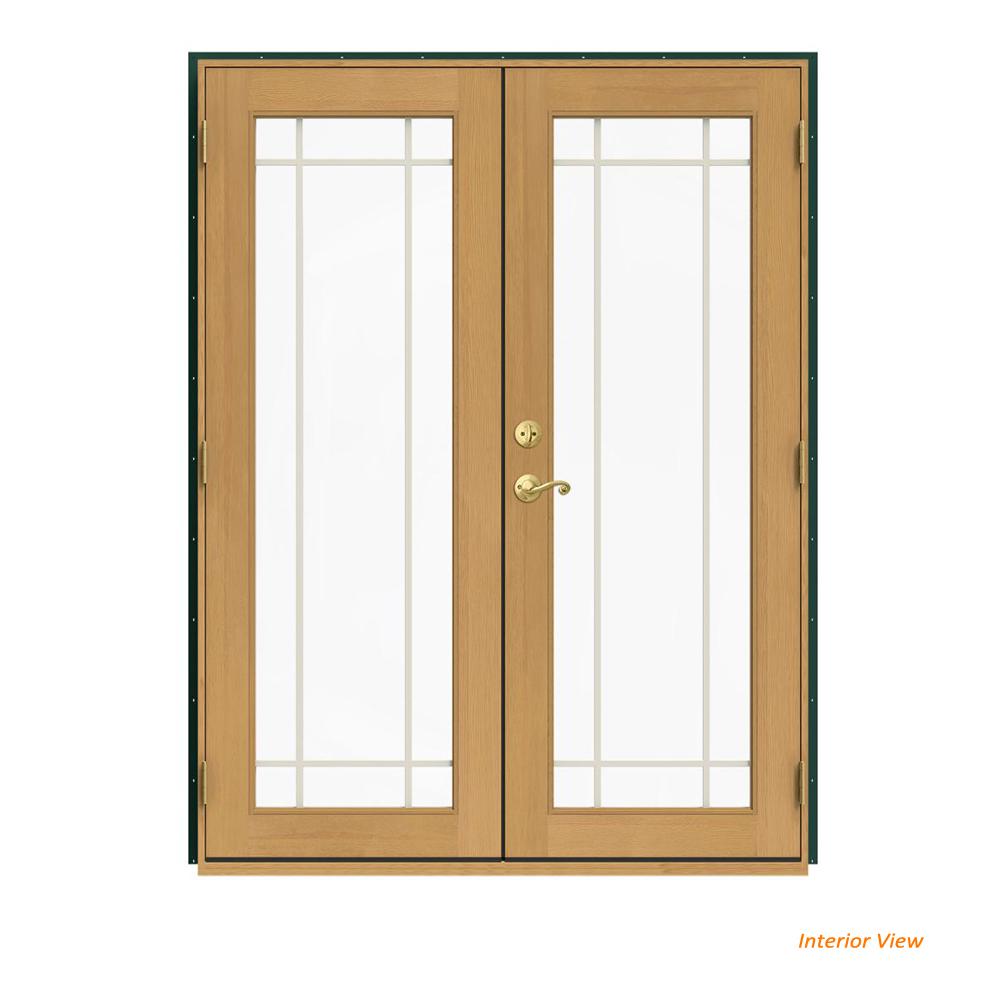 60 In X 80 In W 2500 Green Clad Wood Left Hand 9 Lite French Patio Door W Stained Interior