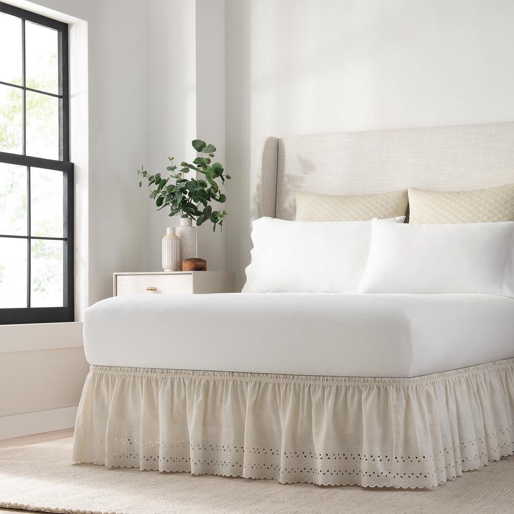 Easy Fit Ruffled Wrap Around Off White Eyelet Full Bed Skirt-11578TWIN ...