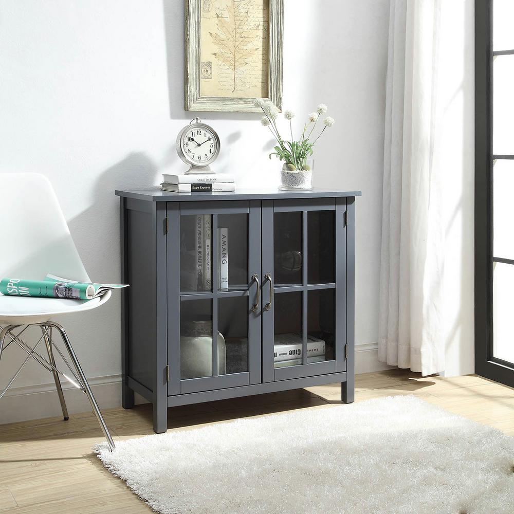 Usl Olivia Grey Accent Cabinet With 2 Glass Doors Sk19087c2 Gy