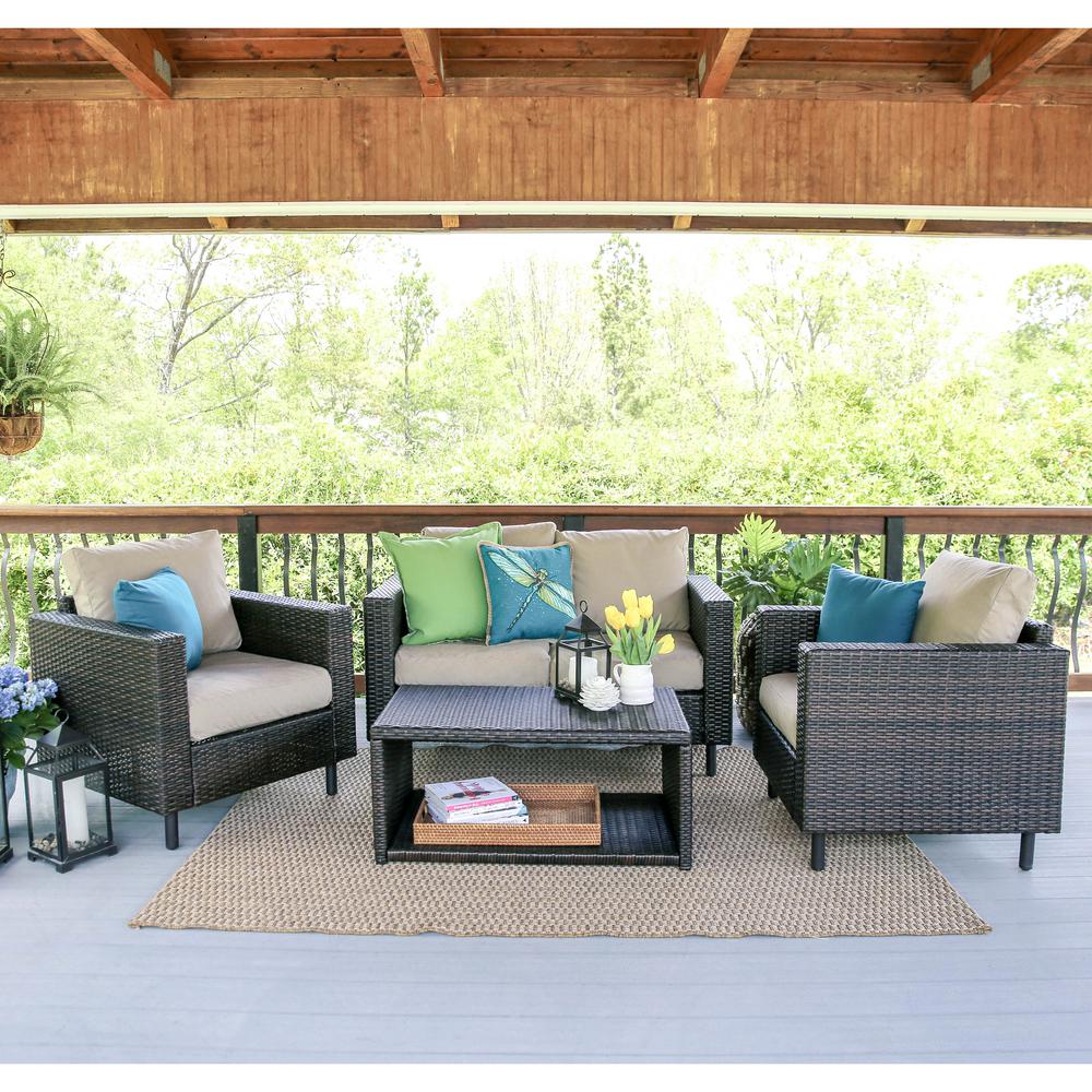 Leisure Made Draper 4-Piece Wicker Patio Conversation Set with Sunbrella Cast Ash Cushions