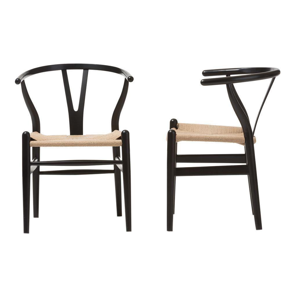 Baxton Studio Wishbone Mid Century Black Finish Wood Chair 2 Piece Set 2pc 3619 Hd The Home Depot
