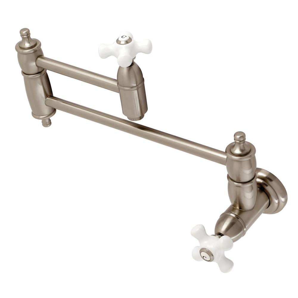 Kingston Brass Restoration Wall Mounted Pot Filler in Brushed Nickel