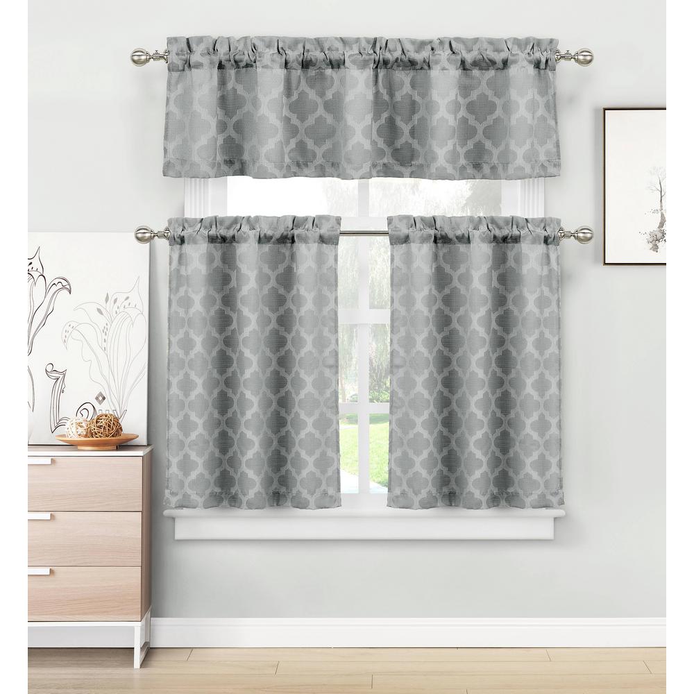 Home Maison Longoria Grey Homemaison Jacquard Kitchen Curtain Set