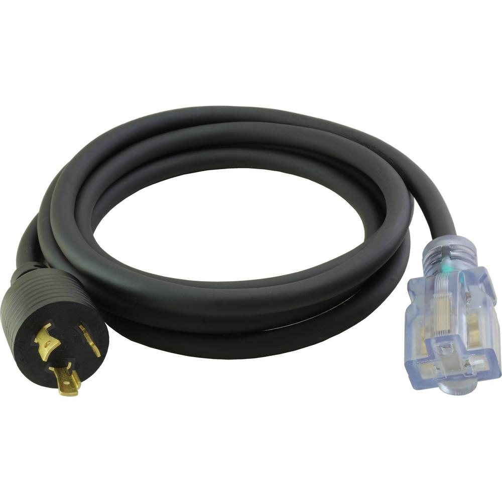 AC WORKS 8 ft. 12/3 SJTW 20 Amp NEMA L520P Locking Plug to Lighted