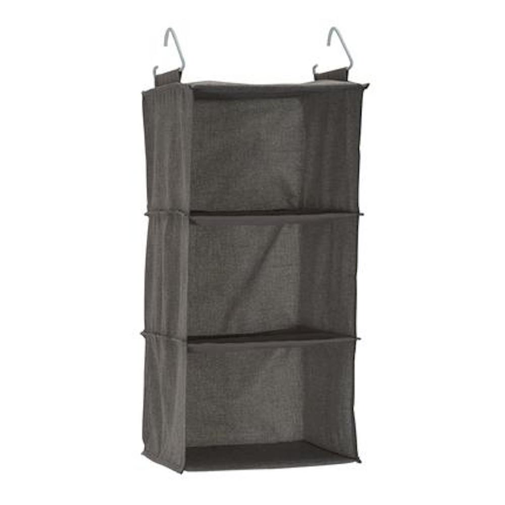 Household Essentials 3 Compartment Grey Polyester Hanging Closet 