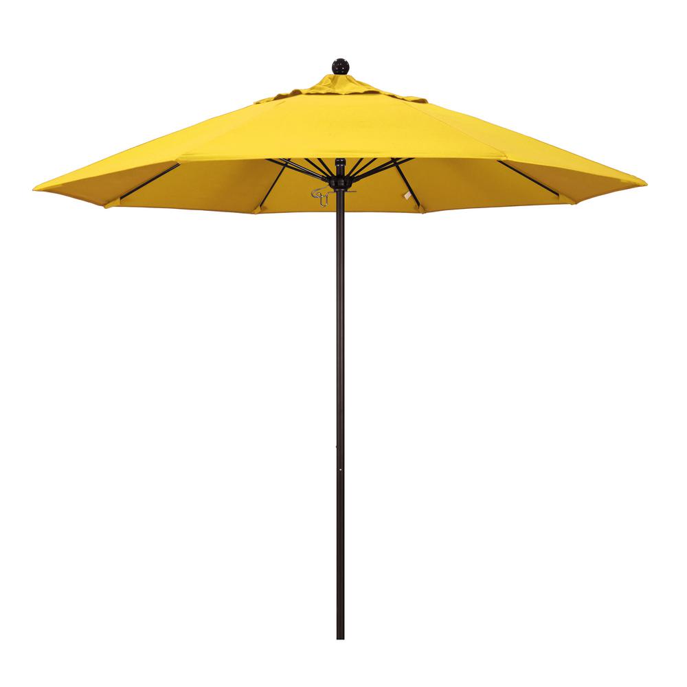Yellow Patio Umbrellas Furniture The Home Depot Fibergl Market Pulley Open Bronze Patio Umbrella In Lemon Olefin