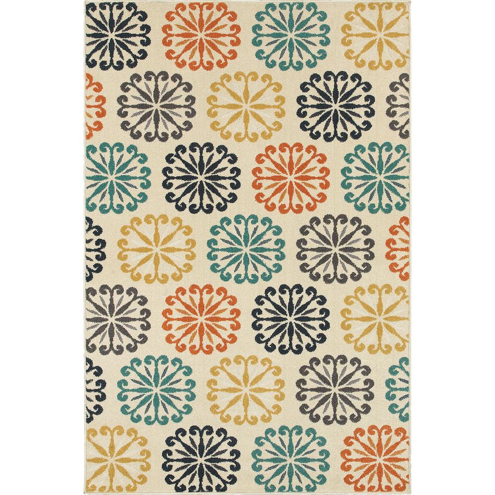Malibu Floral Circles IvoryMulti 5 ft. 3 in. x 7 ft. 6 in. Indoor