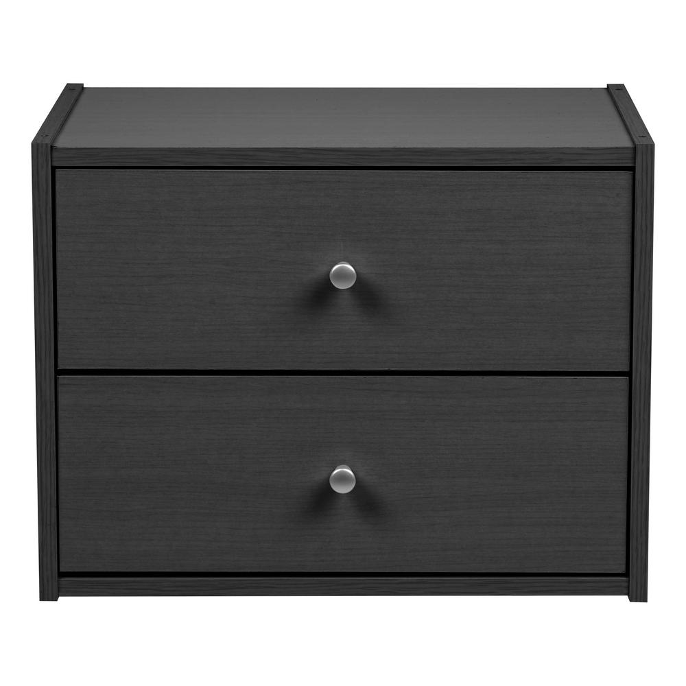 Iris Tachi Black Modular Wood Stacking Storage Box With Drawer