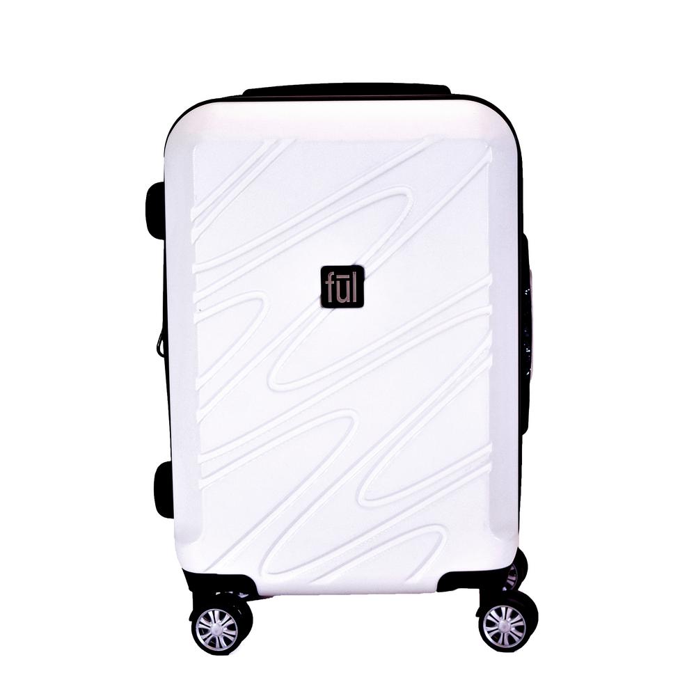 white rolling suitcase