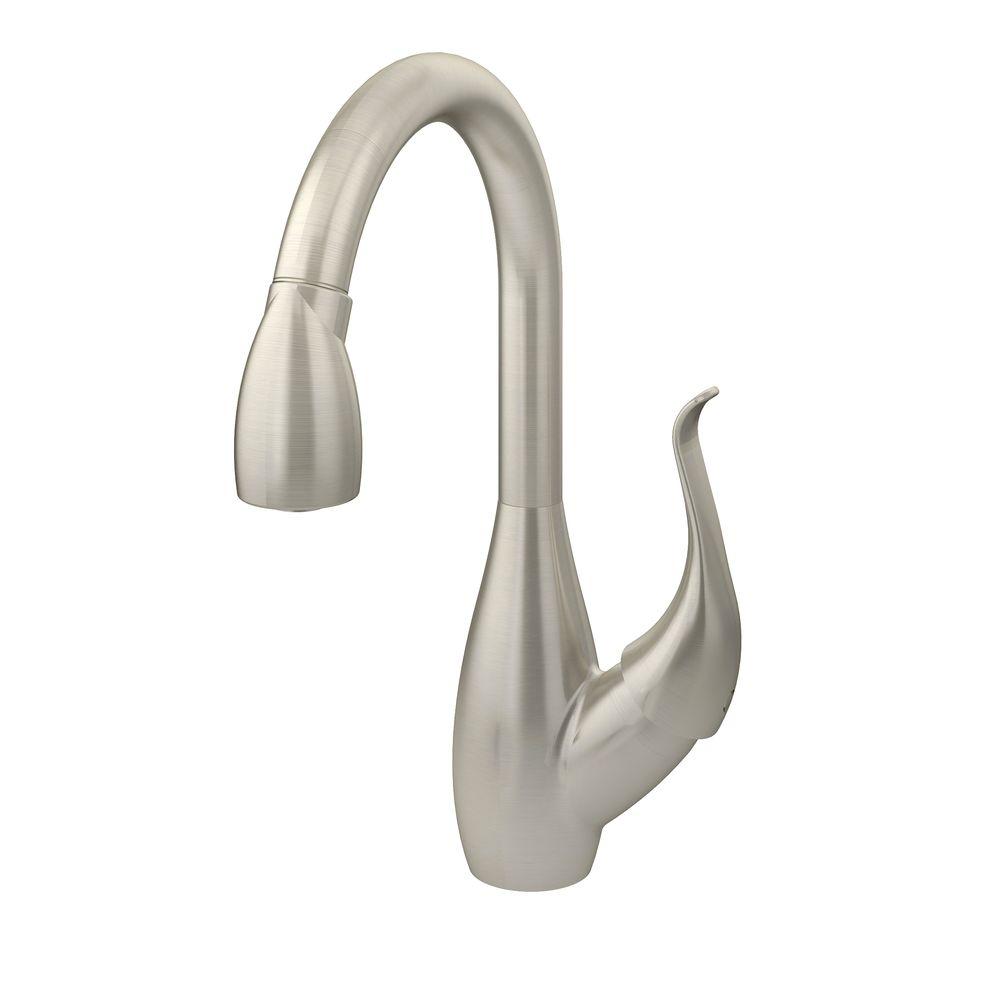 Symmons Moo Single Handle Pull Out Sprayer Kitchen Faucet In Moo Single Handle Pull Out Sprayer Kitchen Faucet In Satin Nickel