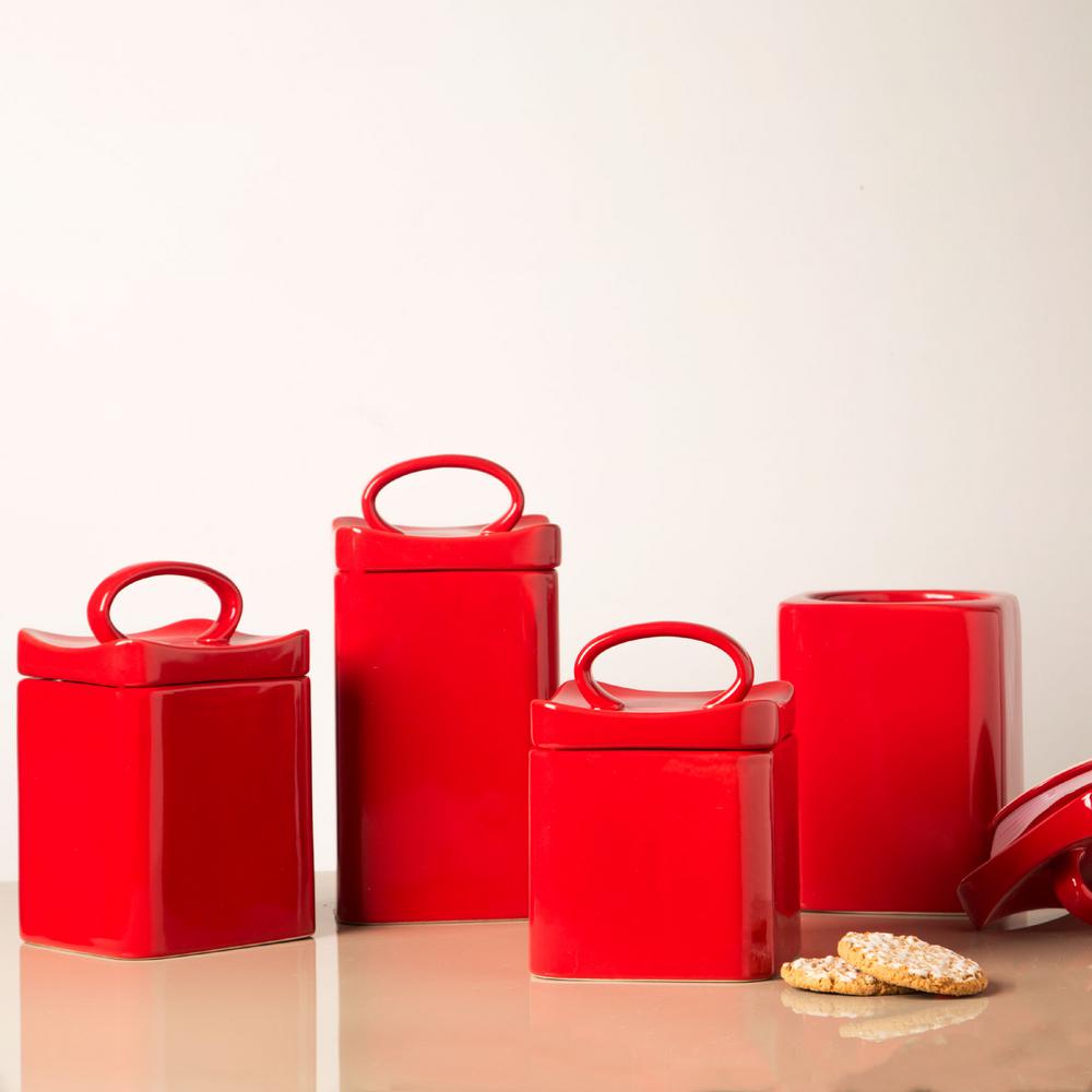 UPC 786460707603 product image for Red Ceramic Wavy Canisters (Set of 4) | upcitemdb.com