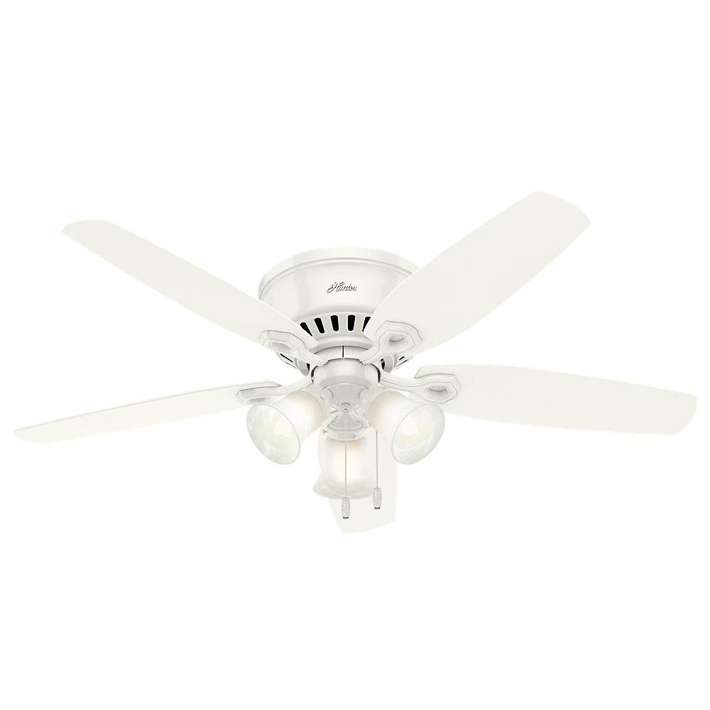 Hunter Builder Low Profile 52 In Indoor Snow White Ceiling Fan Bundled With Light And Handheld Remote Control