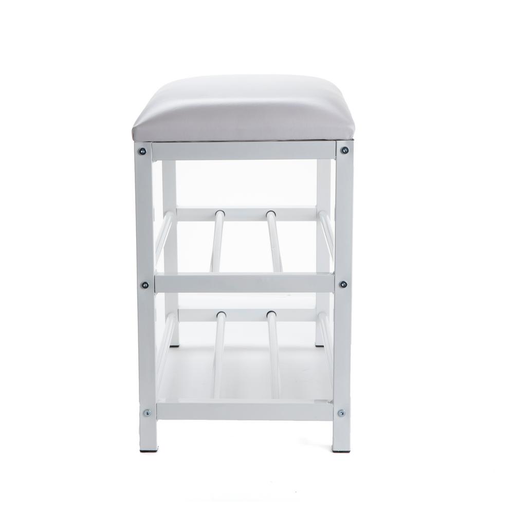 Mind Reader 12 5 In X 20 In X 24 In X 3 Tier Shoe Bench For 4 6 Pairs Shoe Organizer Storage Shelf With Cushion For Sitting White Shoeben3t Wht The Home Depot