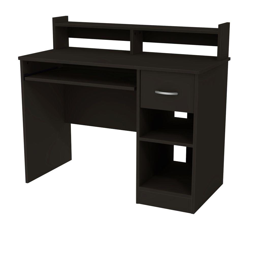 South Shore Axess Solid Black Desk With Hutch 7270076 The Home Depot