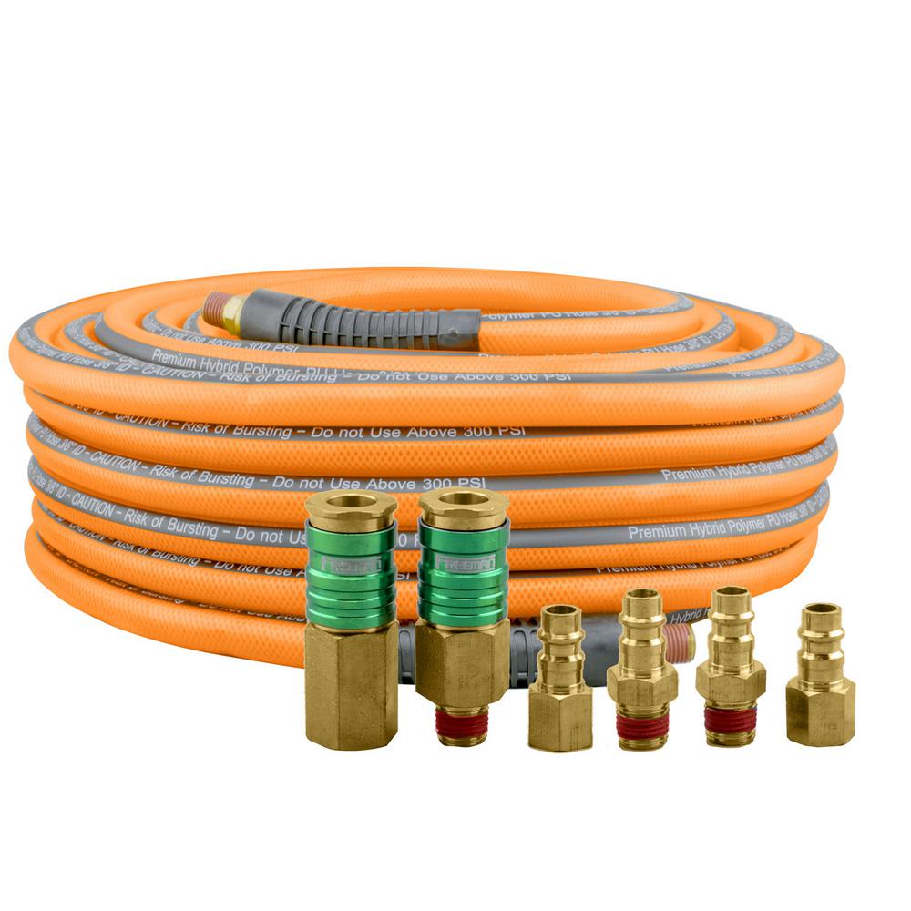 Freeman 3/8 in. x 65 ft. PU Hybrid High Flow Air Hose Kit with 6 Brass