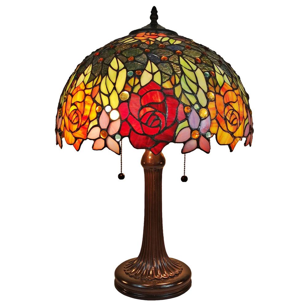 Amora Lighting 23 in. Tiffany Style Red Yellow Rose Floral Banker Table