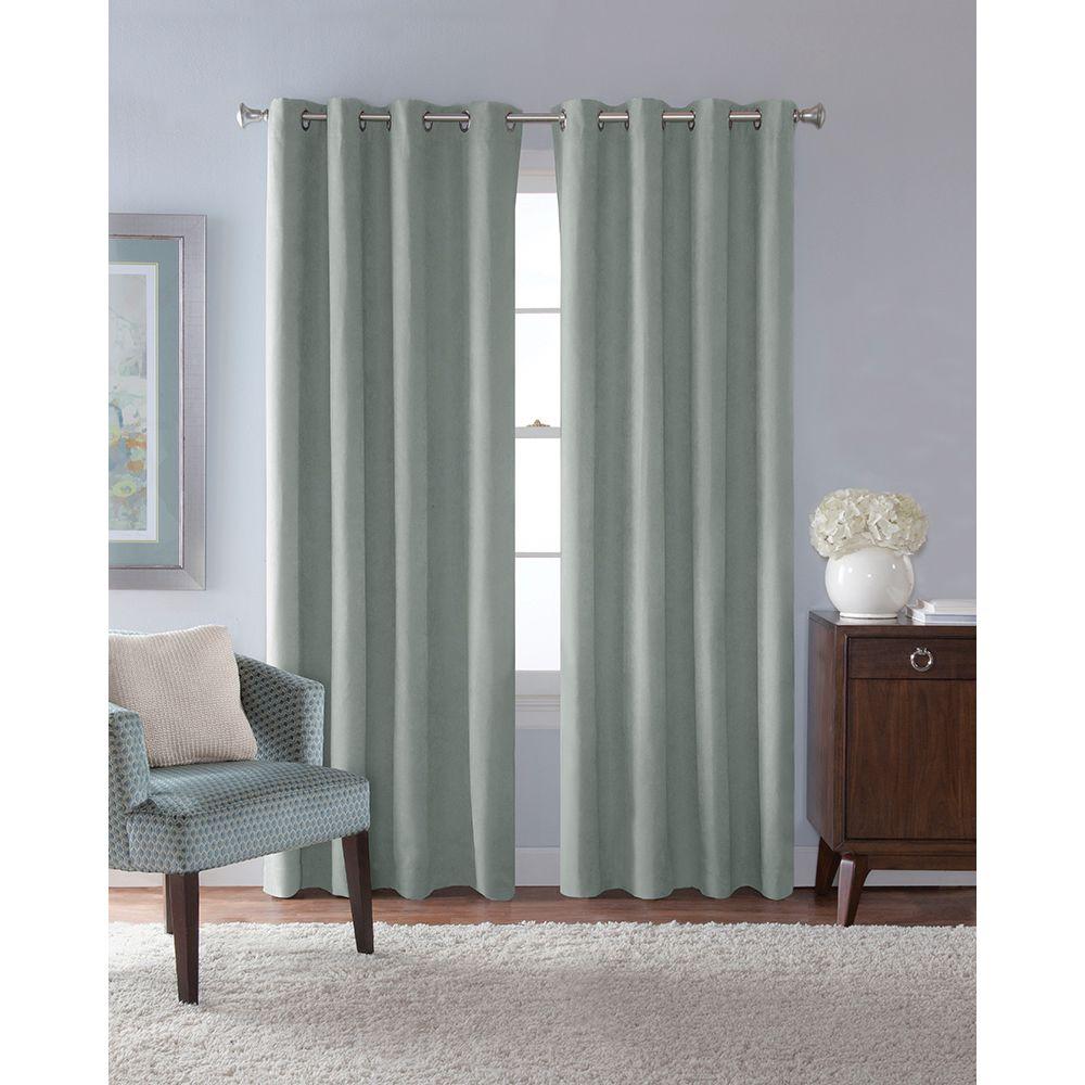 Solaris Faux Suede Room Darkening Window Panel in Mist 54 in. W x 63 in. L1627820 The Home