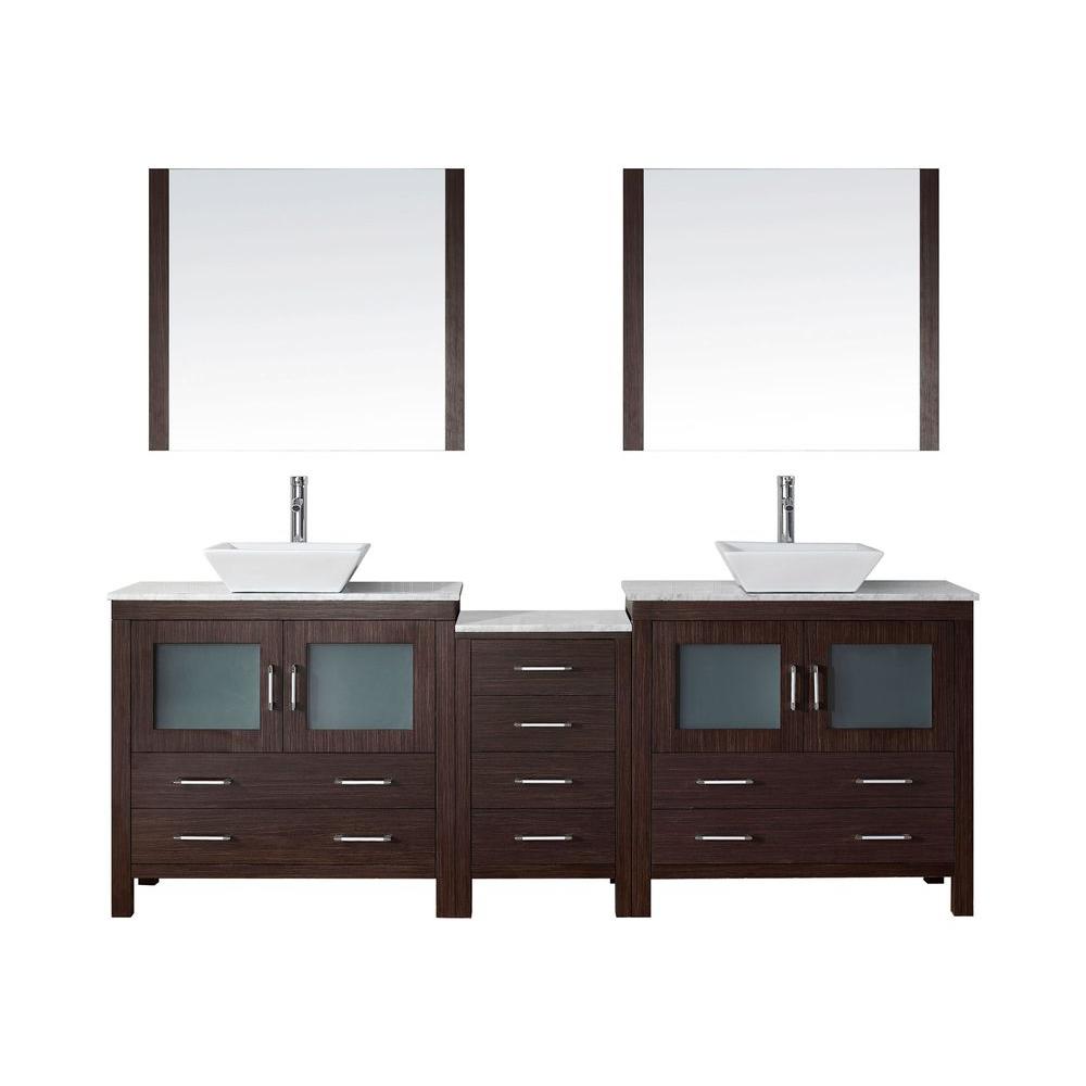 Virtu Usa Dior 79 In W Bath Vanity Espresso With Marble Top White Square Basin And Mirror Faucet