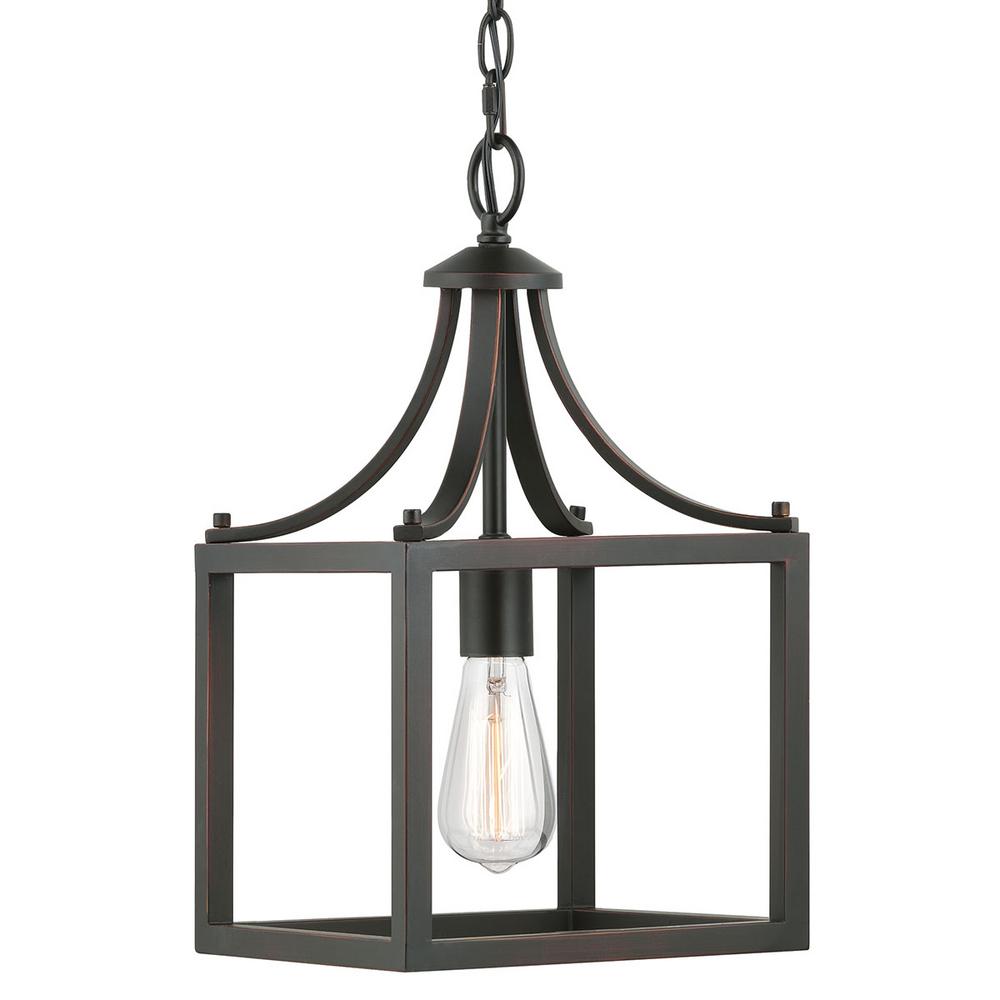 Hampton Bay Boswell Quarter 1-Light Distressed Black Mini-Pendant