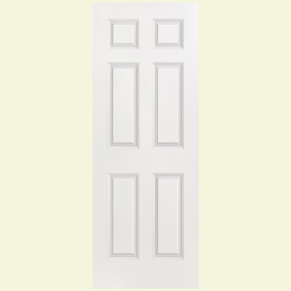 Masonite 30 In X 80 In 6 Panel Flat Jamb Hollow Core Textured Primed   Primed Masonite Prehung Doors 75104 64 1000 