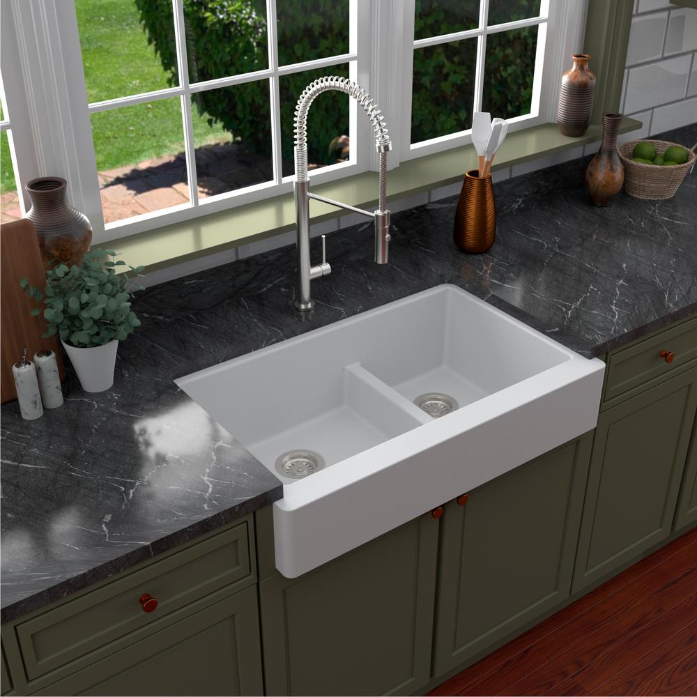 Reviews For Karran Retrofit Farmhouse Apron Front Quartz Composite 34